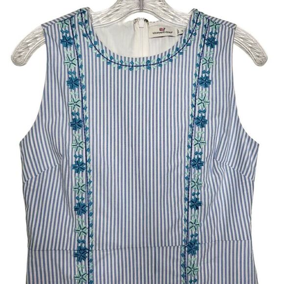 Vineyard Vines Pop Embroidered Floral Stretch Stripe Shift Dress Nautical Size 0 - Picture 3 of 10